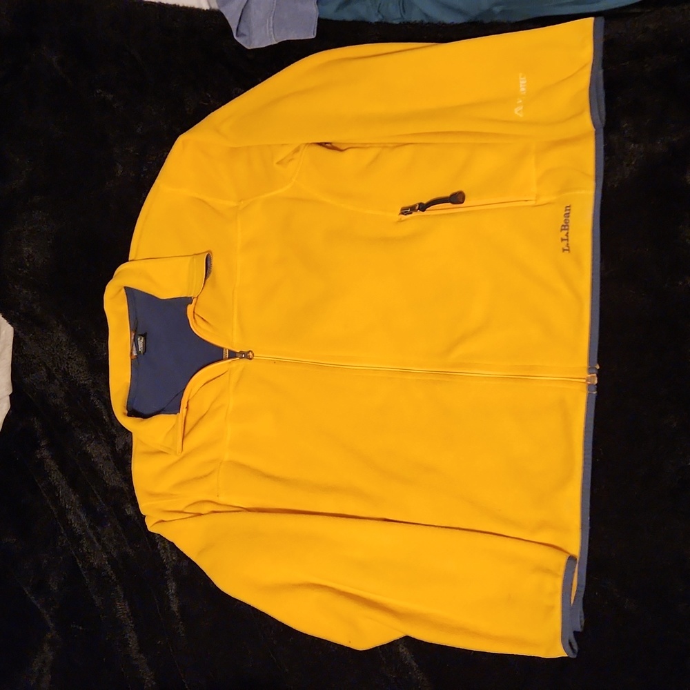 L.L Bean Bright Yellow Full Zip Polartec Collar Sweater Vintage 90s